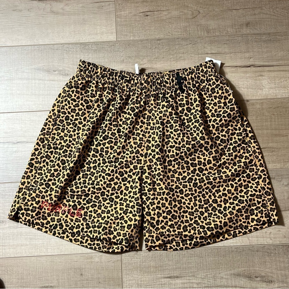 PURPLE BRAND Men's M PRINTED ALL ROUND SWIM SHORT (BROWN LEOPARD) NWOT